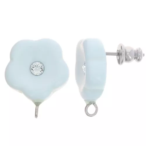 Pendientes flor de resina 15 mm con strass - Azul bebé x2