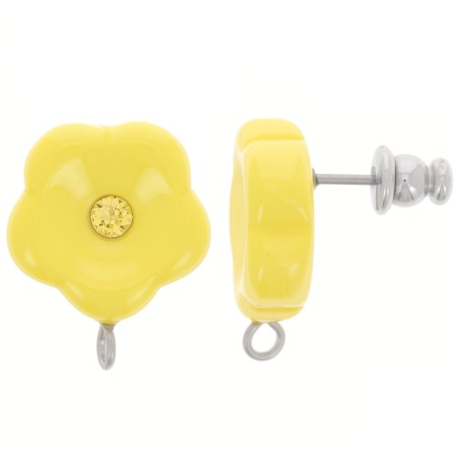 Pendientes flor de resina 15 mm con strass - Amarillo sol x2