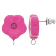 Pendientes flor de resina 15 mm con strass - Fucsia x2|raw }}