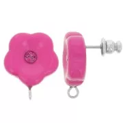 Pendientes flor de resina 15 mm con strass - Fucsia x2