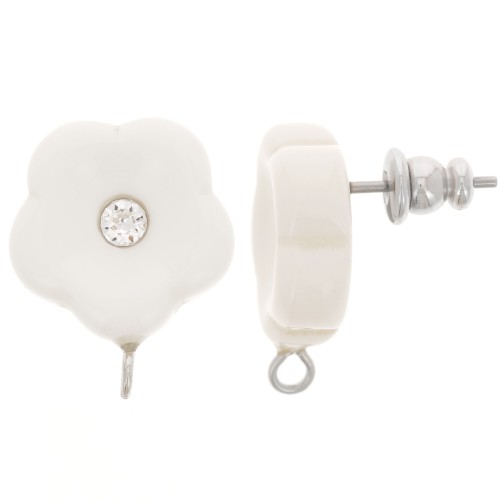 Pendientes flor de resina 15 mm con strass - Marfil x2