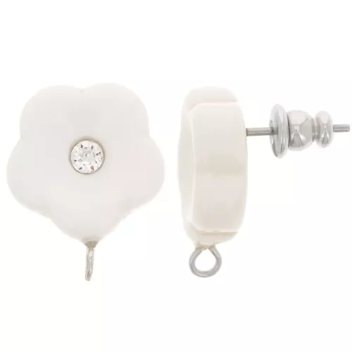 Pendientes flor de resina 15 mm con strass - Marfil x2