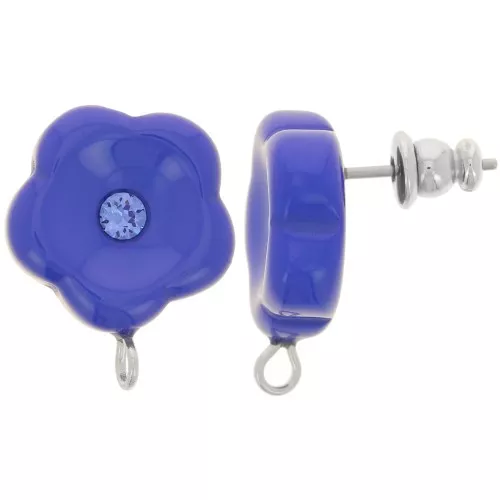 Pendientes flor de resina 15 mm con strass - Azul real x2