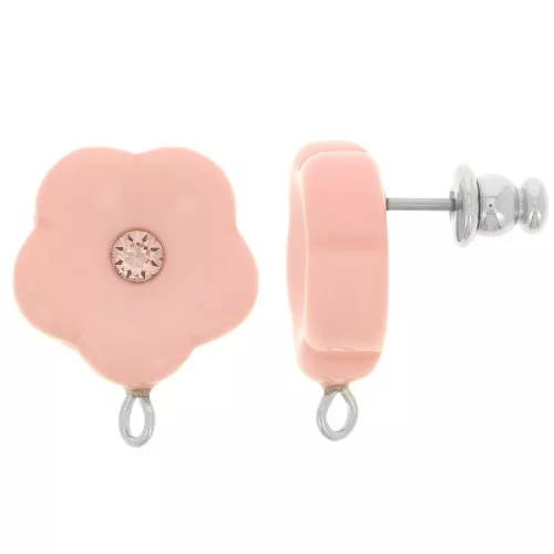 Pendientes flor de resina 15 mm con strass - Rosa dragée x2