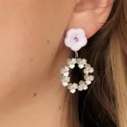 Pendientes flor de resina 15 mm con strass - Rosa dragée x2