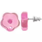 Ganchos pendientes flor de resina transparente de 15 mm con strass - Rosa x2
