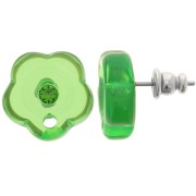 Ganchos pendientes flor de resina transparente de 15 mm con strass - Verde pradera x2