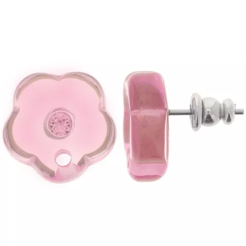 Ganchos pendientes flor de resina transparente de 15 mm con strass - Rosa claro x2