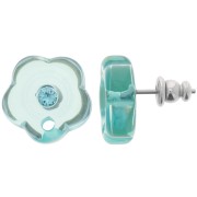 Ganchos pendientes flor de resina transparente de 15 mm con strass - Verde agua x2|raw }}
