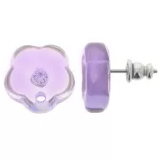 Ganchos pendientes flor de resina transparente de 15 mm con strass - Lavanda x2