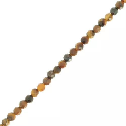 Cuenta redonda facetada 3 mm gema - Ojo de tigre x39cm