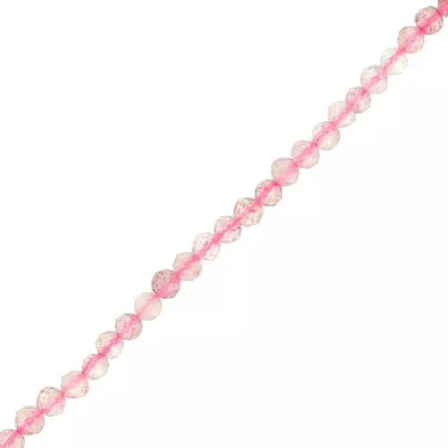Cuenta redonda facetada 3 mm gema - Cuarzo Fresa x38cm