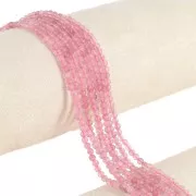 Cuenta redonda facetada 3 mm gema - Cuarzo Fresa x38cm