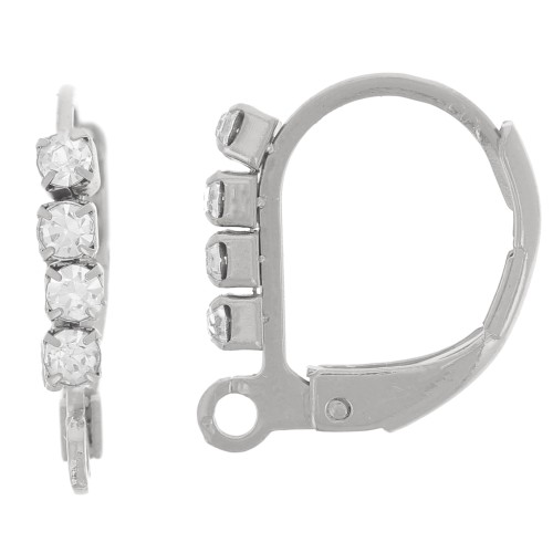 Ganchos pendientes con strass de 14 mm y aro abierto - Acero inoxidable 304L x2