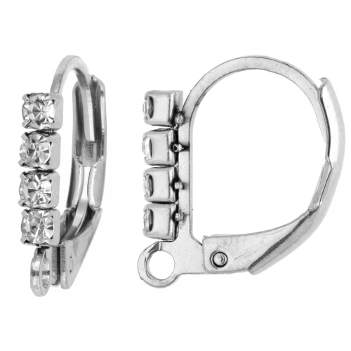 Ganchos pendientes con strass de 14 mm y aro abierto - Acero inoxidable 304L x2