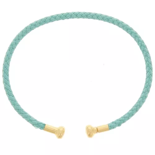 Pulsera de cordón trenzado con extremo desenroscable - Verde agua - Dorado con oro fino
