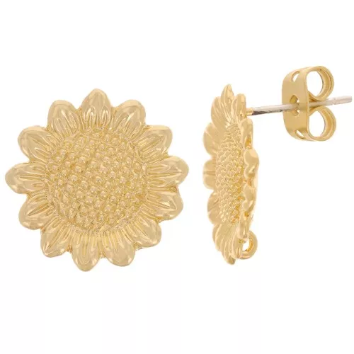 Tachuelas girasol 15 mm con aro abierto - Dorado x2