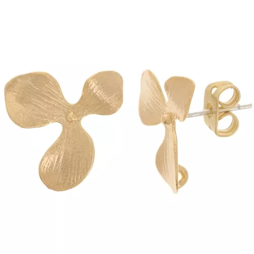 Pendientes flor texturizada 15 mm con aro abierto - baño de oro x2