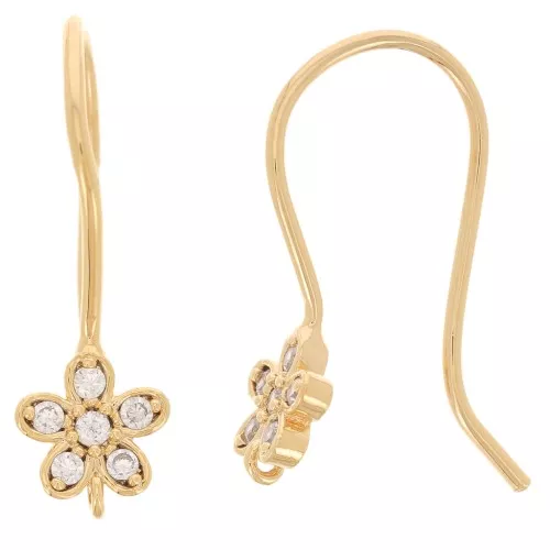 Pendientes flor y óxido de circonio - Oro fino x2