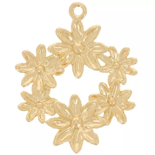 Colgante corona flor 16 mm - Dorado con oro fino x1