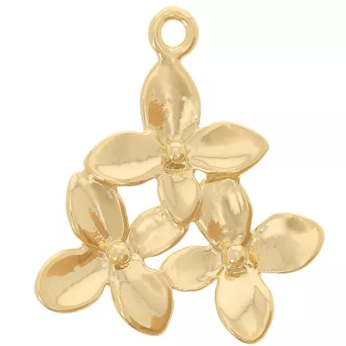 Colgante 3 flores 17x15 mm - Dorado con oro fino x1