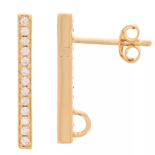 Pendientes barra 19x2 mm con óxidos de circonio - Chapado de oro 3 micras x2
