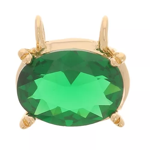 Colgante Óvalo Óxido de Circonio 8x8,5 mm - Chapado de oro 3 micras - Verde x1