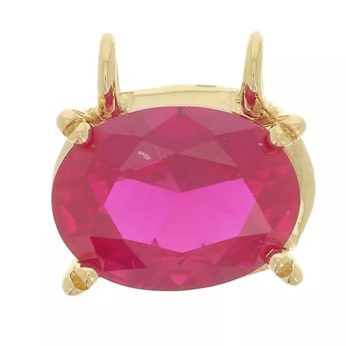 Colgante circonita oval 8x8,5 mm - Chapado de oro 3 micras - Fucsia