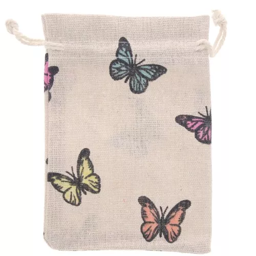 Bolsa de polialgodón efecto yute 95x140 mm con motivo mariposa - Beige - Multicolor x1
