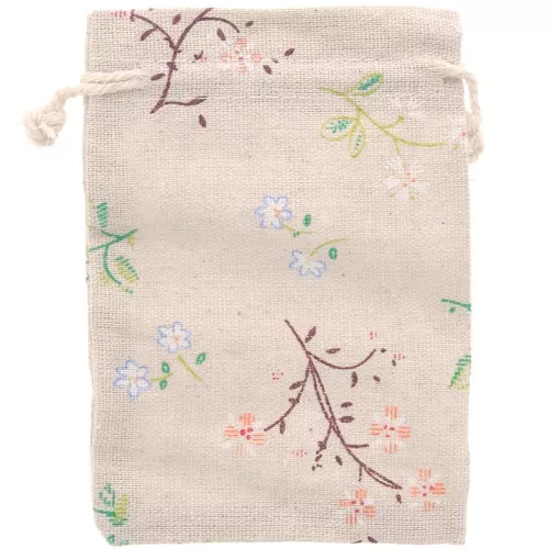 Bolsa de polialgodón efecto yute 95x140 mm motivo floral - Beige - Multicolor x1