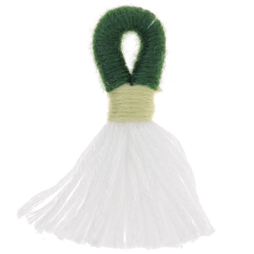 Pompón grande de algodón con lazo 43 mm - Blanco - Verde oscuro x1