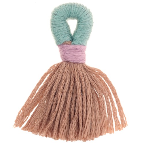 Pompón grande de algodón con lazo 43 mm - Marrón - Verde salvia x1