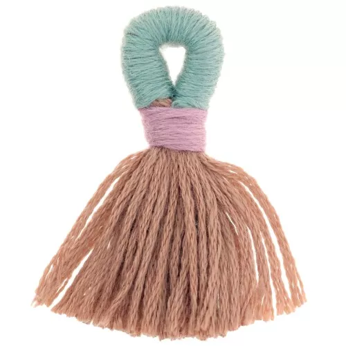 Pompón grande de algodón con lazo 43 mm - Marrón - Verde salvia x1