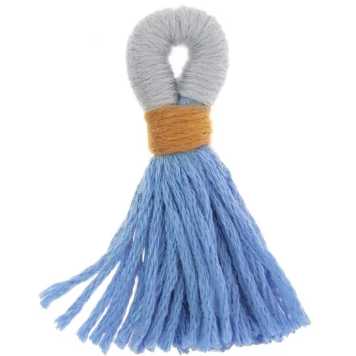 Pompón grande de algodón con cierre 43 mm - Azul cielo - Gris x1