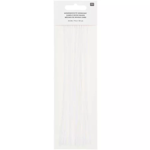 Lote de 20 mechas planas enceradas de 20 cm para velas - Diseño Rico - Blanco