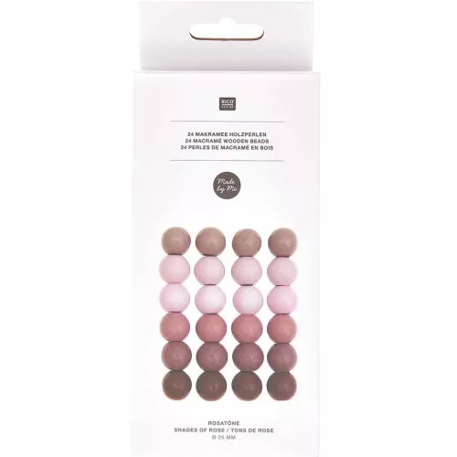Juego de 24 cuentas de madera redondas de 25 mm con agujero grande para macramé - Multi-rosa