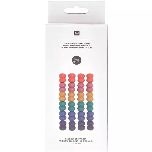 Juego de 24 cuentas de diseño de madera con agujero grande 22x17 mm para macramé - Arco iris