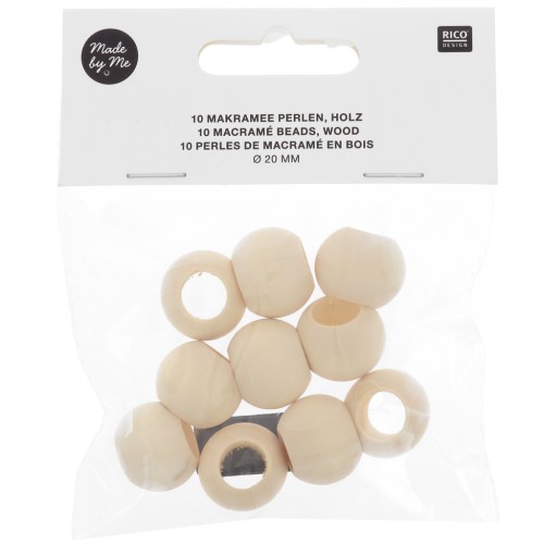 Juego de 10 cuentas de madera en bruto redondas de 19 mm con agujero grande para macramé - Natural
