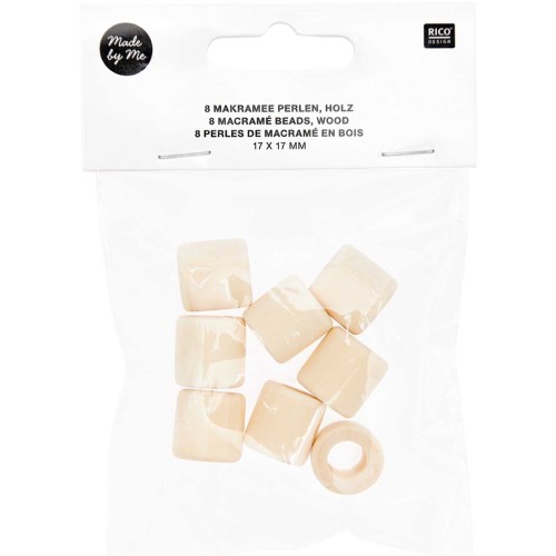 Juego de 8 cuentas tubulares de madera bruta de 17 mm con agujero grande para macramé - Natural