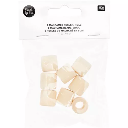 Juego de 8 cuentas tubulares de madera bruta de 17 mm con agujero grande para macramé - Natural