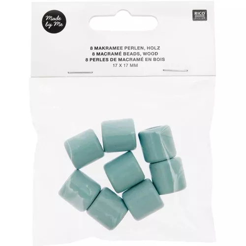 Juego de 8 cuentas tubulares de madera de 17 mm con agujero grande para macramé - Turquesa
