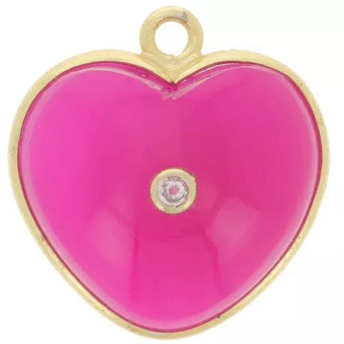Colgante corazón 18x16 mm piedras preciosas y óxido de circonio ORO - Calcedonia rosa