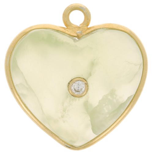 Colgante corazón 18x16 mm gema y óxido de circonio - Dorado - Prehnite x1