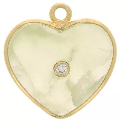 Colgante corazón 18x16 mm gema y óxido de circonio - Dorado - Prehnite x1