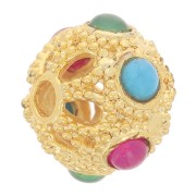 Cuenta redonda aplanada de filigrana 9x8mm con piedras preciosas de color - Onyx - Dorado x1