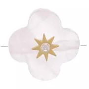 Cuenta trébol facetada de 13 mm en gema y óxido de circonio - Cuarzo rosa x1