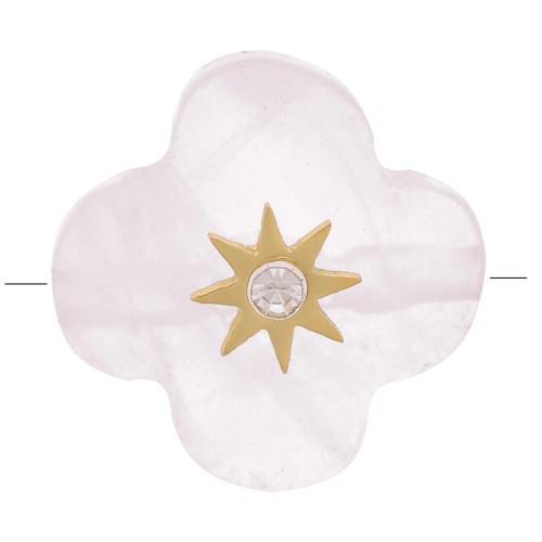 Cuenta trébol facetada de 13 mm en gema y óxido de circonio - Cuarzo rosa x1