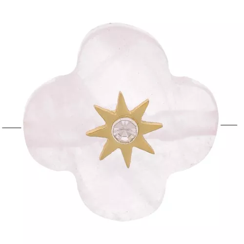 Cuenta trébol facetada de 13 mm en gema y óxido de circonio - Cuarzo rosa x1