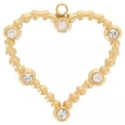 Colgantes corazón pequeñas bolas y óxidos de circonio 23x22mm acero inoxidable 316L Dorado x2