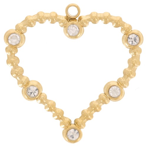 Colgantes corazón pequeñas bolas y óxidos de circonio 23x22mm acero inoxidable 316L Dorado x2